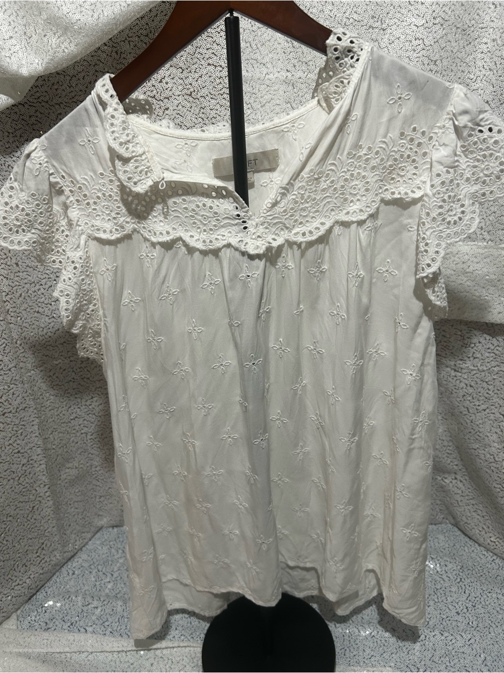 LOFT White Eyelet Lace Short Sleeve Blouse
